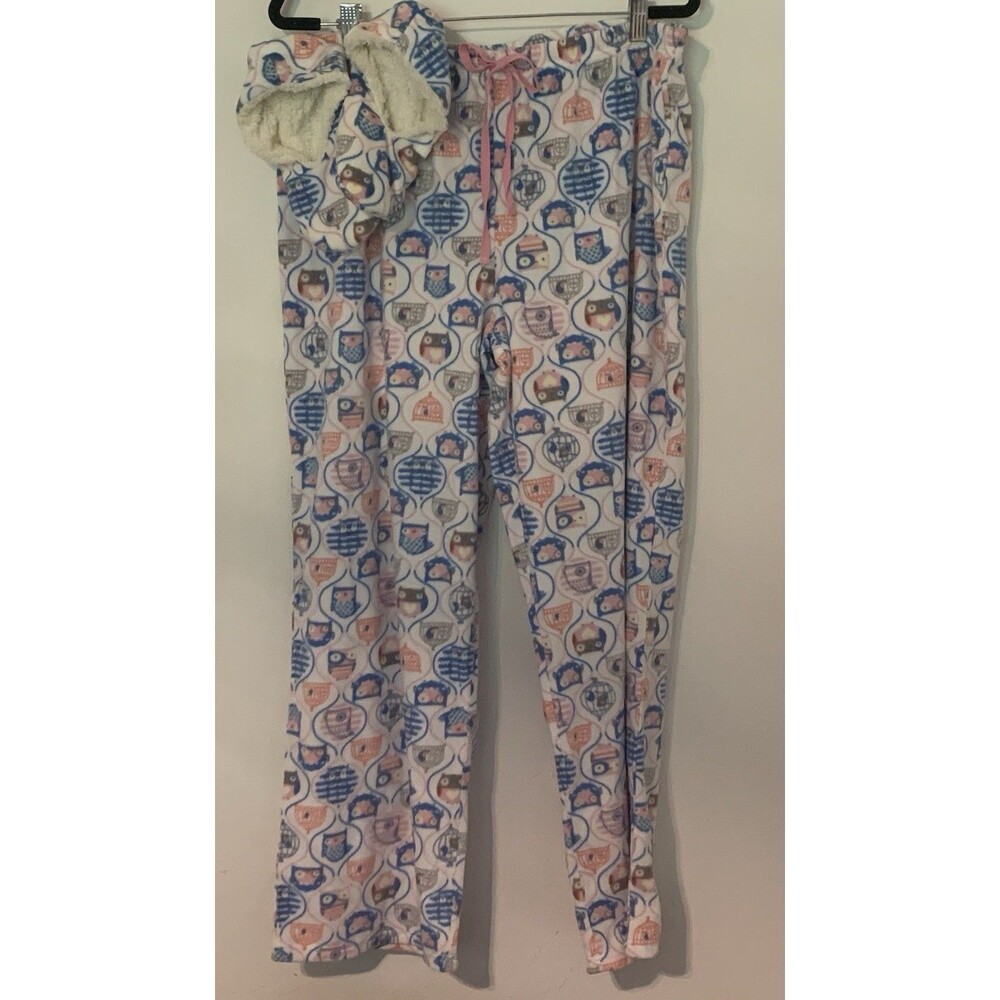 Unbranded Fleece 2 Pc Set Owl Pajama Pant Bottoms, Footies Warm Cozy Cuddle Wear